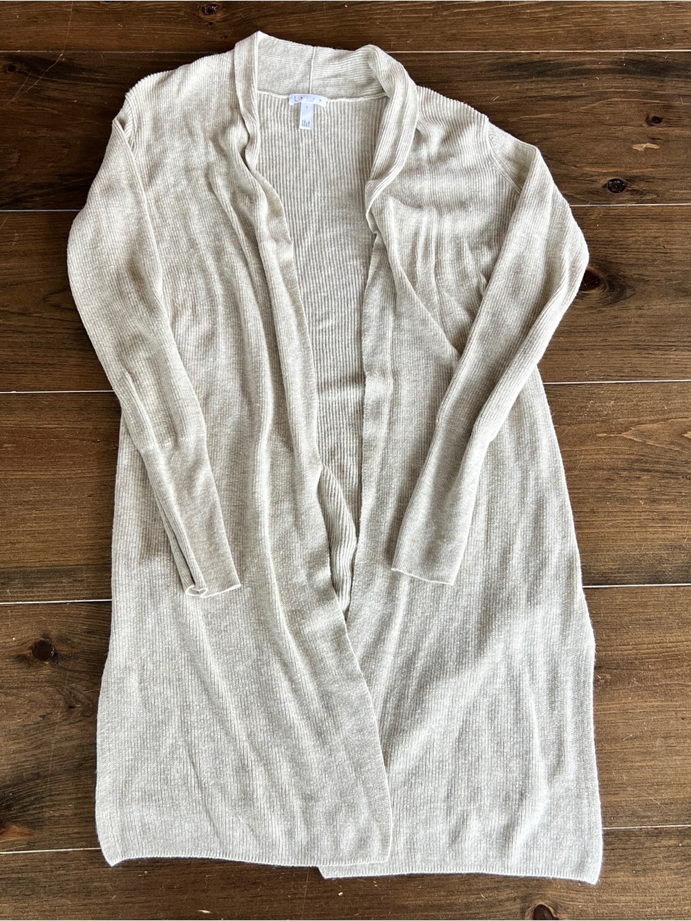 Leith Light Cream Open-Front Women’s Long Cardigan Sweater-size small